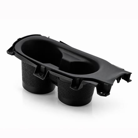 AMP injection-molded interior automotive plastic component with integrated mounting features for contract manufacturing