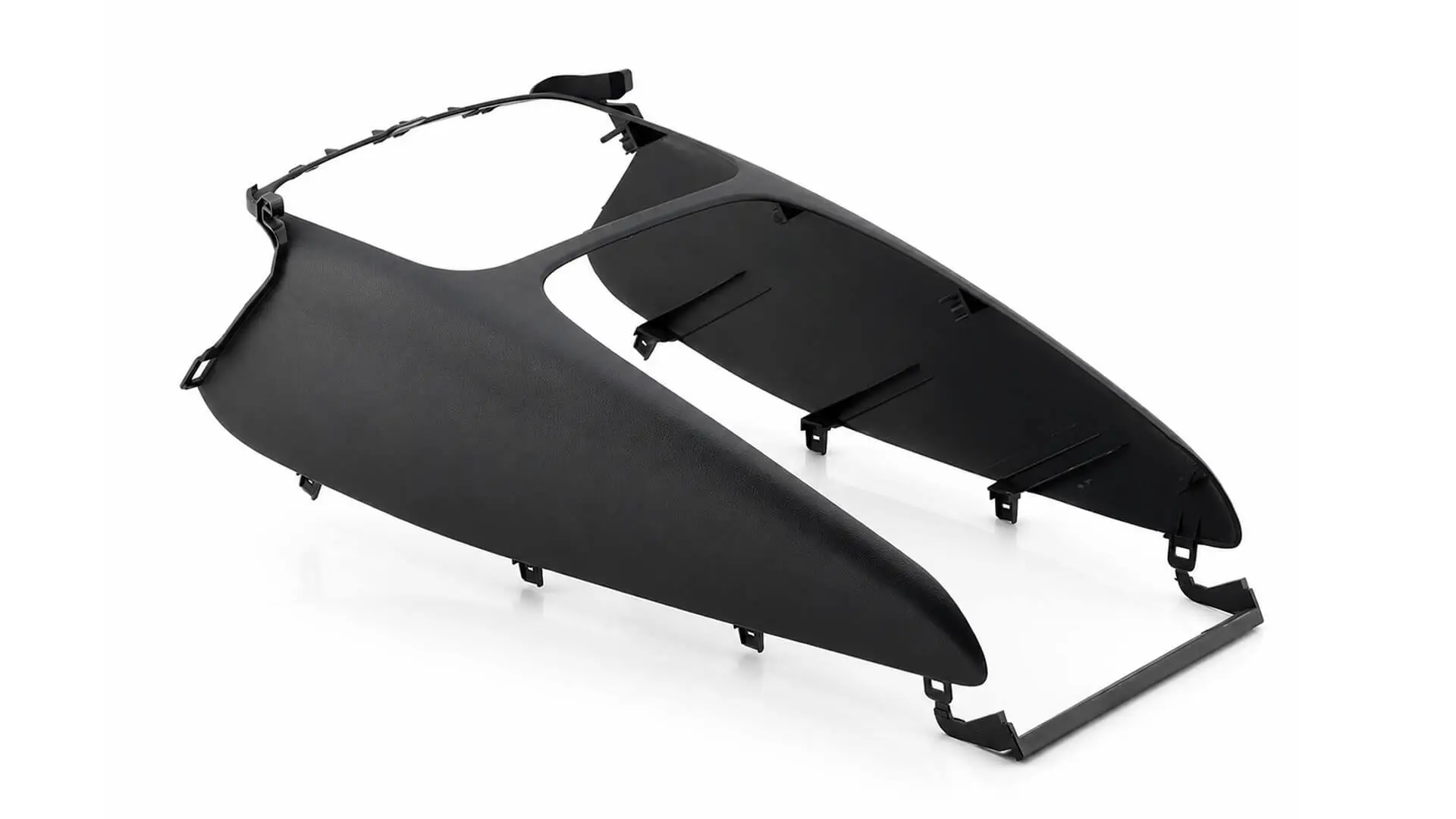 Injection-molded curved automotive interior trim plastic component manufactured by AMP