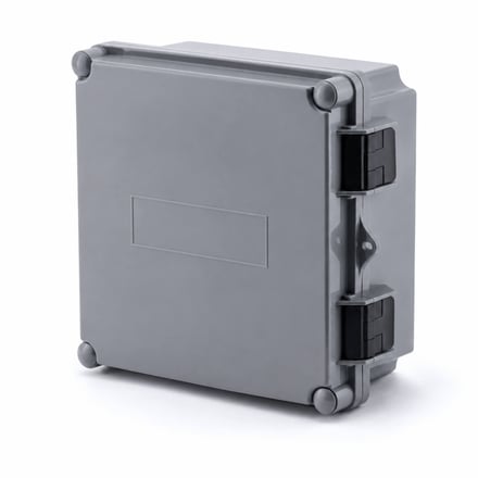 AMP injection-molded distribution box enclosure for internal wiring and protection, rated IP67, IK08, anti-static, UV resistant, and V0 flame retardant