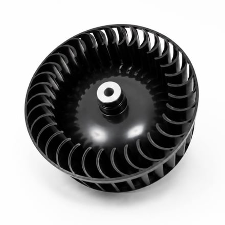 AMP injection-molded PC fan wheel for hand dryers, with precision blade geometry for consistent airflow