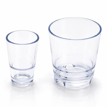 AMP injection-molded clear Tritan tumblers and cups in multiple sizes for food and beverage applications