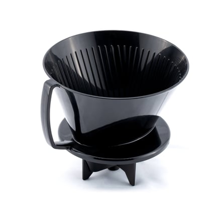 AMP injection-molded PP pour-over coffee dripper with ribbed interior and integrated stand for food and beverage OEM programs