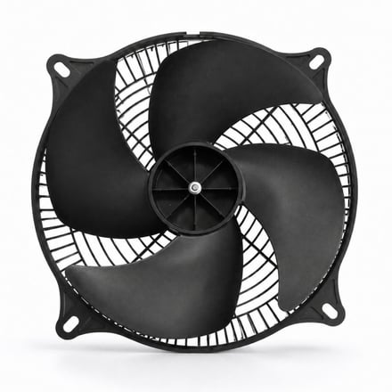 AMP injection-molded axial fan blade with integrated guard grille for HVAC ventilation and cooling systems