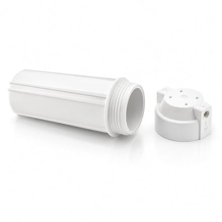 AMP injection-molded water filter housing and top cap, designed to hold the filter cartridge inside