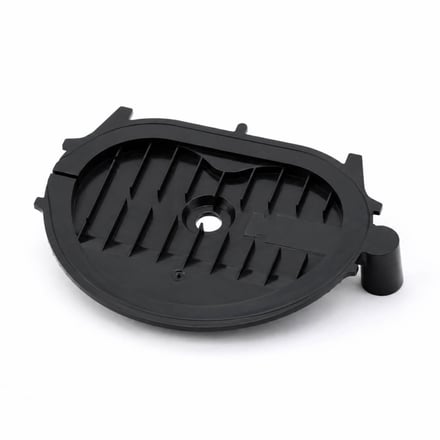 AMP injection-molded top cover for an internal device housing in solar energy equipment, with internal ribbing and drainage features