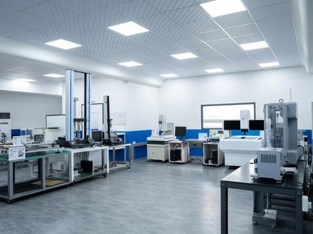 AMP's inspection lab keeps every instrument in a fixed, labelled location and calibrates each one on a regular internal and external schedule