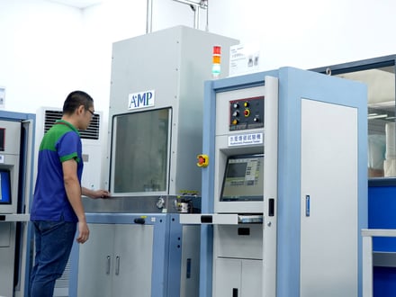 AMP burst-tests the plastic body to confirm it withstands the pressure of a punctured cylinder and still discharges the dry powder smoothly
